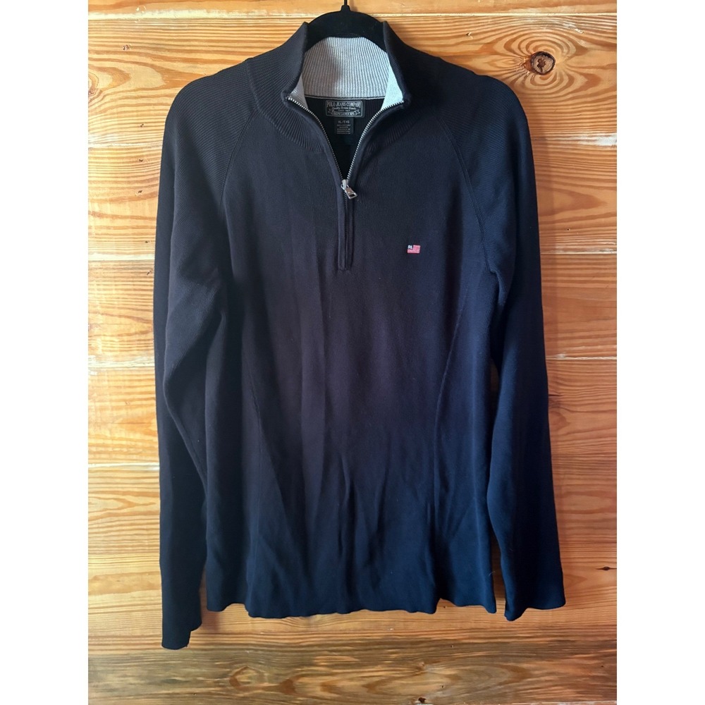Polo Jeans Company Ralph Lauren Men's Quarter‎ Zip Sweater Black XL Cotton